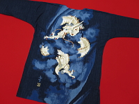 義若オリジナルの鯉口シャツ・ダボシャツ 藍調バックプリント　雲龍